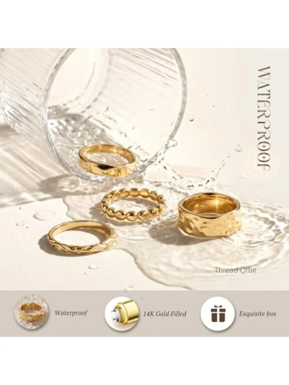 4pcs Chunky Stacking Rings Set - 14K Gold Plated Non Tarnish Stackable Bands